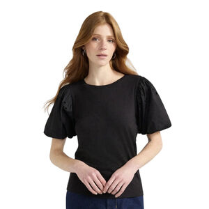 Free Assembly Eyelet Lace Puff Sleeve Top Plus Sz XXL Black Boho Peasant Preppy